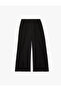 Elastic Waist Slit Detailed Textured Wide Leg Pants