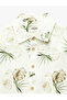 Buttoned Leaf Patterned Short Sleeve Shirt with Cotton Buttons - 3