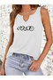 Women's Heart Printed Half V-Neck Sleeveless Regular Fit Casual T-Shirt