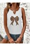 Women's Ribbon Printed Half V-Neck Sleeveless Regular Fit Casual T-Shirt