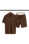 Men's Brown Ottoman Fabric Shorts Suit Fit Polo Collar Casual