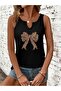 Women's Ribbon Printed Half V-Neck Sleeveless Regular Fit Casual T-Shirt