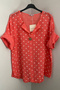 Women's Italian Salmon Polka Dot Patterned Button Detailed 3/4 Sleeve Loose 100% Cotton Blouse Tunic - 2