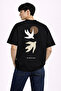 Unisex Women's Men's Mki Bird Back Printed Oversize Thick Fabric Relaxed Cut Cotton T-Shirt