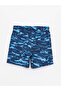 Navy Blue Printed Boy's Swim Shorts with Elastic Waist - 2