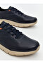 Navy Blue Leather-Look Men's Sports Shoes - 3