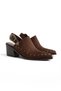 Brown Matte Suede Buckled Pin Detail Closed Front Open Back Western Cowboy Sandals Shoes - 2