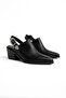 Black Matte Leather Buckled Embroidered Closed Front Open Back Western Cowboy Sandals Shoes - 2