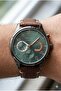 Kasa Men's Wristwatch |   44mm Steel Case, Light Brown Leather Strap, Green Dial