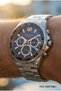 Silver Color Men's Wristwatch |   44mm Steel Case, Silver Steel Band, Navy Blue Dial - 2