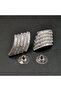 Silver Tone Baguette Step Earrings – Geometric Sparkling Statement Design - 2
