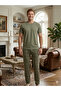 Men's Khaki Plaid Short Sleeve Pajama Set of Cotton