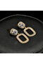 Gold Tone Geometric Drop Earrings – Cushion Stone + Sparkling Oval Frame - 4