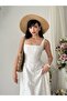 Cinderella British Beige Fabric Pink Floral Embroidered Strap Long Dress - 2