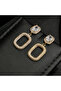 Gold Tone Geometric Drop Earrings – Cushion Stone + Sparkling Oval Frame - 5