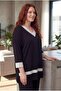 Women's Large Size Stone Printed Design White-Black Blouse - 2