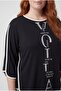 Women's Plus Size Stripe Detail Printed Sho Fabric Black Tracksuit Set - 4