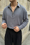 Hive Premium Oversize Men's Light Gray Shirt with Self-Drawn Stripes - 3