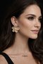 Women's Milk Brown Flower Figured Earrings - Gold Color Framed with Shiny Stone Detail - 3