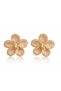Women's Milk Brown Flower Figured Earrings - Gold Color Framed with Shiny Stone Detail - 5
