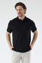 Volfe Men's Black 100% Cotton Collar Detail Piqué Knitted Stretch Fabric Slim Fit Slim Fit Polo Shirt