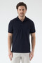 Volfe Men's Navy Blue 100% Cotton Collar Detailed Pique Knitted Stretch Fabric Slim Fit Polo T-Shirt - 4