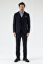 Pique Men's Dark Navy Blue Poly Viscose Fabric Knitted Jacket+Pants+ Vest Set Slim Fit Suit - 3