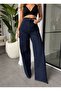 Women's Denim Sets Navy Blue Stone Embroidered O Oversized High Waist Wide Leg Pants Jacket Two Piece Set - 7