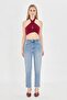 Women's Blue Tint Washed Slim Mom Jean Pants – High Waist Lycra Stretch Denim - 5