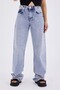 Women's Blue Random Wash Loose Fit Jean Trousers – High Waist Comfortable Fit Wide Leg 100% Cotton Denim