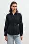 Black Pleated Poplin Women's Shirt - 2