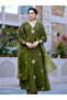Green Embroidered Anarkali Kurta and Pant with Dupatta - ALV2123 - Green - 2