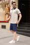 Painted Gray 100% Cotton Piece Polo Collar Shorts T-Shirt Set E7358 - 2