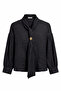 4839 Women's V-Neck Drapey Blouse with Scarf Detail Black