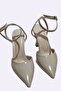 Cream Beige Pointed Toe Ankle Strap Heeled Shoes - 7