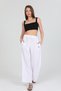Women's White Italian B Drawstring Waist B Wide-Leg K Linen Trousers Size 40 - 46
