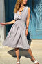 Italian Gray K Double-Breasted Collar Shoulder B Ruched Y Soft-Textured Elastic Waist D Woven Dress 110 35 - 5