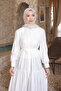 White Skirted Buttoned Dress - 3