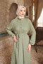 Çağla Elastic Sleeves Buttoned Waist Tie-Detail Gofre Dress - 4