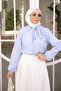 Baby Blue Peter Pan collar Sleeve Elastic Buttoned Shirt
