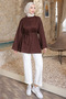 Brown Stone Detailed Slit Oversized Tunic - 3