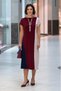 Burgundy Navy Blue Cream 3 Colors Cotton Piece Modal Fabric Dress - 4