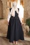 Navy Blue Leather Belt Piece Skirt Suit Set - 4