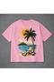 Unisex Oversized T-Shirt Holiday B Printed 100% P Cotton T-Shirt Comfortable Fit