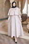 Stone Cape Detailed Dress with Elastic Sleeves - 2