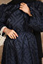 Navy Blue Balloon Sleeve Belted Dress - 4