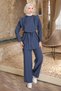 Navy Blue Shoulder Buttoned Waist Belted Trouser Suit - 2