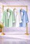 Women's 3-Pack Mint Green White Light Blue Cotton Pack Oversized Cotton Pack Linen Single Pocketed Casual Shirts