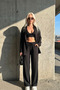 Oversize Comfortable Fit, Long Sleeve Shirt and Wide-Lettered Loose-Fit Pants Aerobin Set