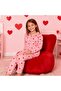 Pink Color Heart Pattern Shirt Collar Buttons Milan Fabric Spring Girl's Pajama Set